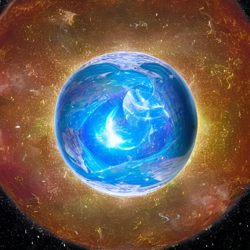 Prompt: Hollow earth small star inside planet sphere
