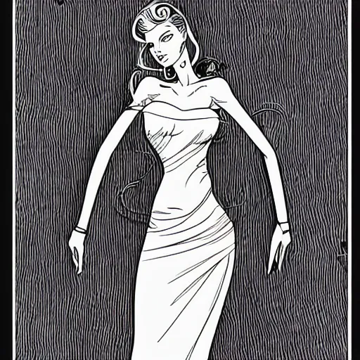 Prompt: elegant lady, lineart, Barry Kitson