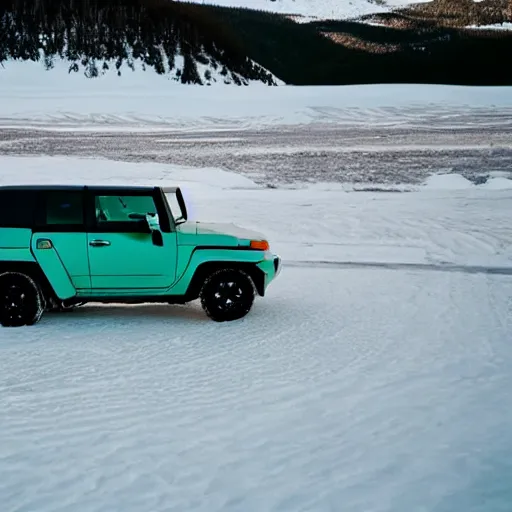 Prompt: a toyota fj cruiser, on an ice road