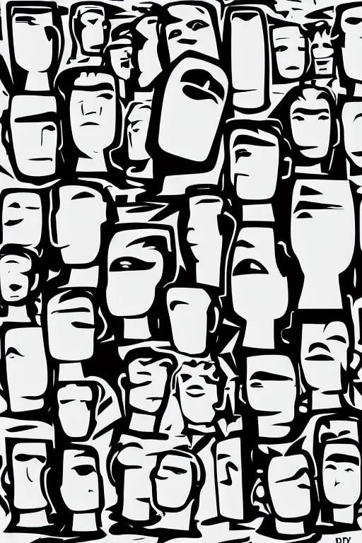 Image similar to vector moai statue popart slap face caricature comics illustration cartoon graffity street digital