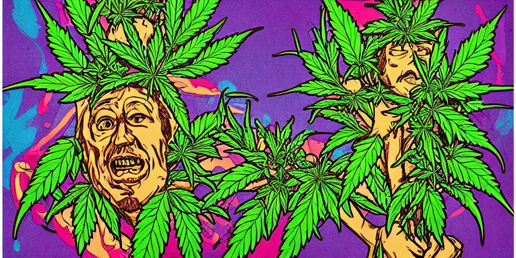 Image similar to cannabis in lowbrow art style