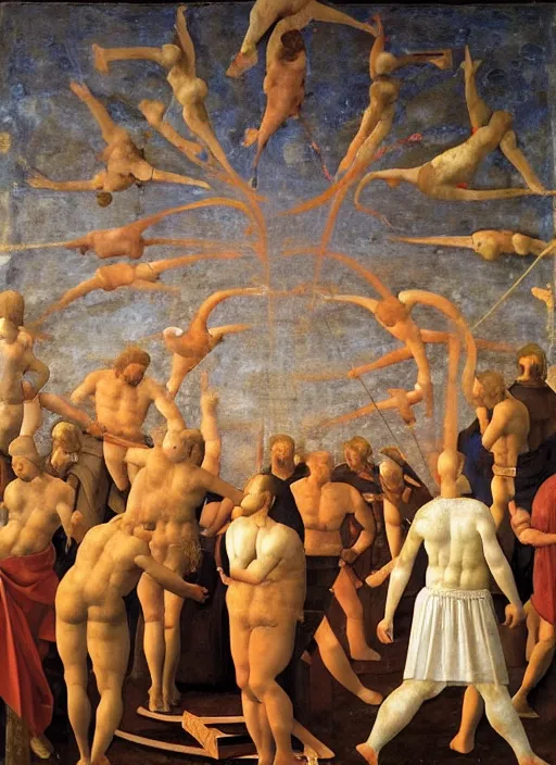 Image similar to renaissance painting of a realistic and precise fire painted, gemetrically precise, painted by piero della francesca, high quality, no blur, 4 k