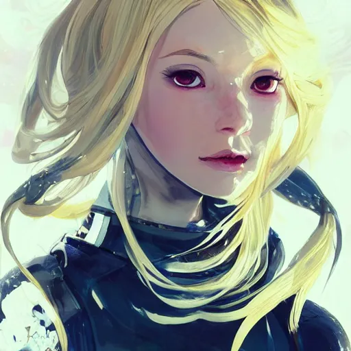 Prompt: highly detailed portrait of a young astronaut lady with a wavy blonde hair and curvy figure, by Dustin Nguyen, Akihiko Yoshida, Greg Tocchini, Greg Rutkowski, Cliff Chiang, 4k resolution, nightclub dancing inspired, nier:automata inspired, rave inspired, vibrant but dreary yellow, pink, opal, black and white color scheme!!! ((Space nebula background))