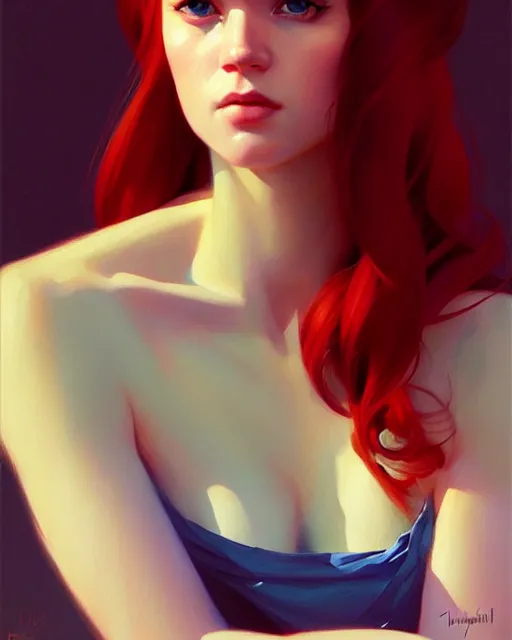 Prompt: stylized portrait of an artistic pose, composition, young redhead, realistic shaded, fine details, realistic shaded lighting poster by ilya kuvshinov, magali villeneuve, artgerm, jeremy lipkin and michael garmash and rob rey