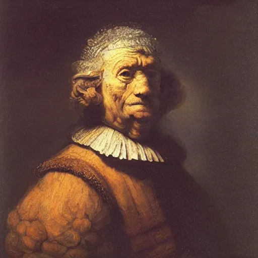 Prompt: a man with a heavy stone as a brain painted by rembrandt