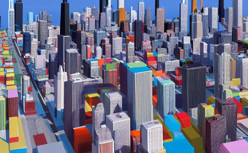 Prompt: chicago skyline but all buildings are made of colorful jello by anthony danielle and ray canlas jr, smooth surfaces, photorealistic, tilt shift, unreal engine render, octane render, 8 k