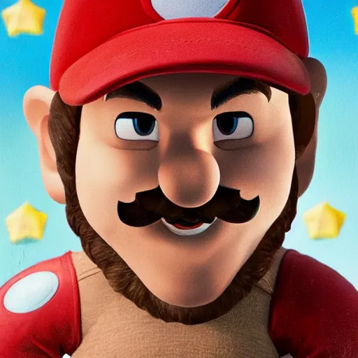 Prompt: A detailed portrait of Chris Pratt dressed as Mario, mushroom kingdom, goomba