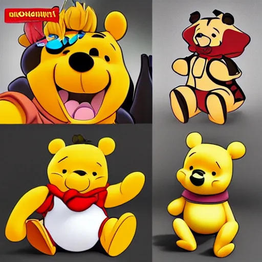 Prompt: monokuma fist-fighting winnie the pooh, anime, detailed, kawaii