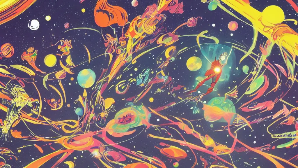 Image similar to deep space cosmos,twinkling distant stars, graphic novel style by Tomokazu Matsuyama,trending on artstation