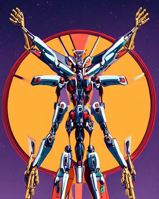 Prompt: full profile of evangelion mecha, eva unit 0 1 as vitruvian man by james jean and moebius, biomechanical, ultra wide angle, full body, no crop, golden ratio, ultra details, in the style of shusei nagaoka