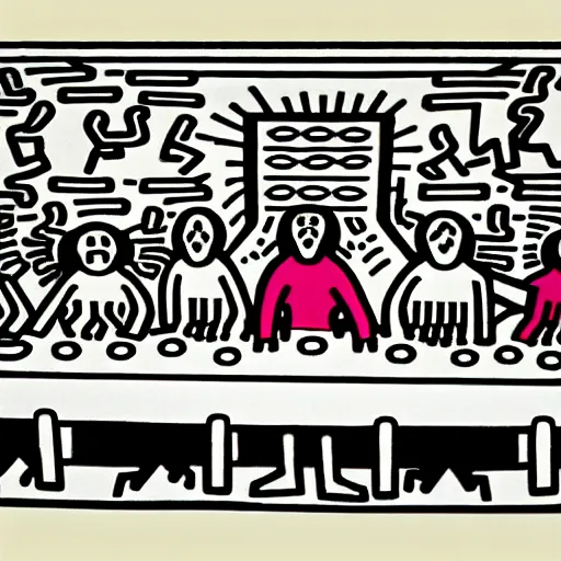 Prompt: The last supper, by Keith Haring