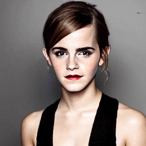 Image similar to portrait photograph of emma watson but her skin is replaced with avocado skin