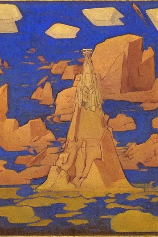 Image similar to thor, marvel, artwork by nicholas roerich,