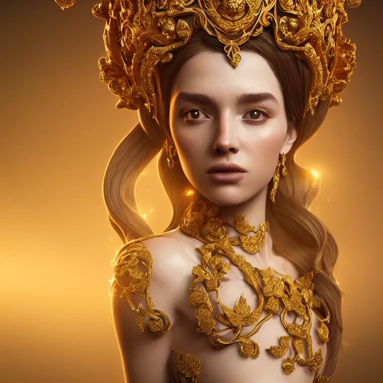 Image similar to wonderful princess of vines with a cream skin, ornate 8 k gorgeous intricate gold detailed, accent white lighting, dramatic light, octane render