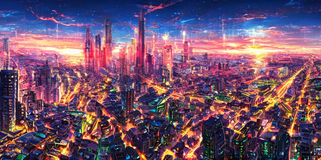 Prompt: hd anime cityscape, 4 k, stunning, full hd