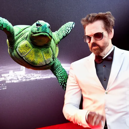 Prompt: hyperrealistic!! Drunk Actor Red Carpet Paparazzi, turtle, 8K, cinematic