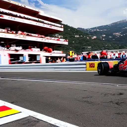 Prompt: monte carlo grand prix pit lane fire