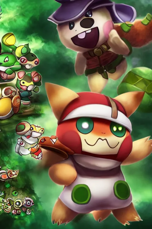 Image similar to teemo, a pokemon trading card of teemo, highly detailed pokemon trading card screenshot