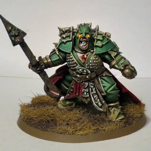 Image similar to warhammer fantasy battle, orc warrior with spear and shield