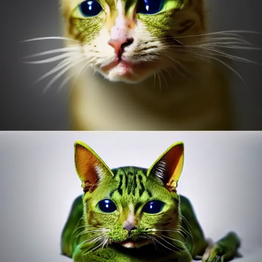 Image similar to a feline cat - frog - hybrid, animal photography
