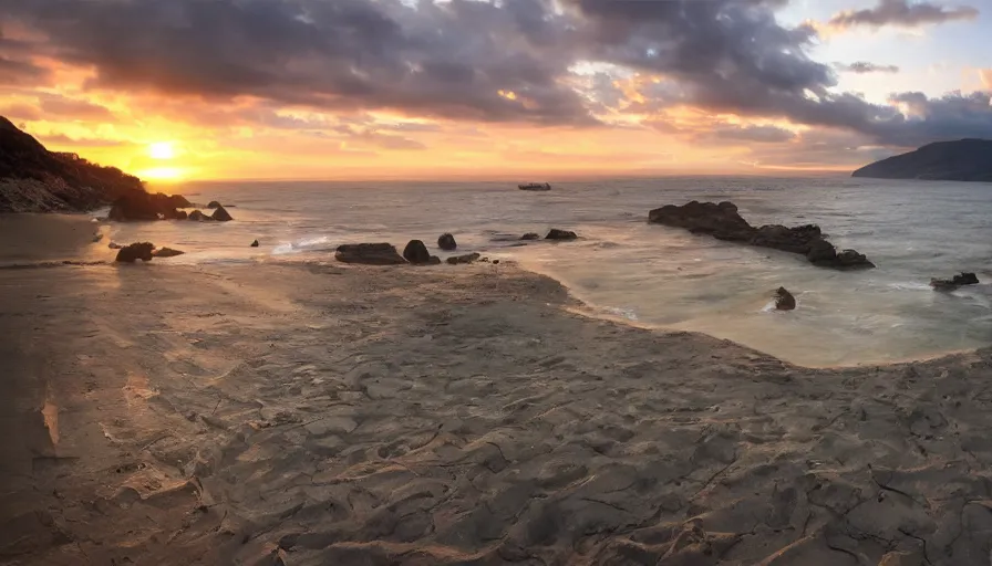 Prompt: valparaiso of chile, unreal engine, digital art, sunset, sharp focus, beach, vivid color