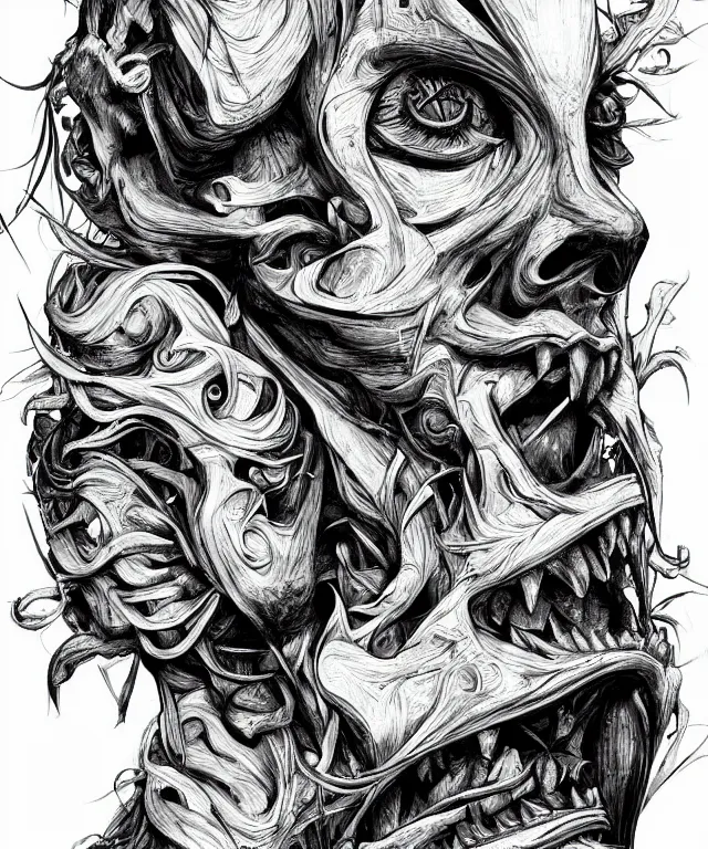 Image similar to black and white illustration, creative design, smooth lines, body horror, monster