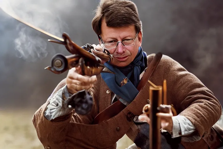 Image similar to closeup portrait of jan peter balkenende firing a musket, natural light, sharp, detailed face, magazine, press, photo, steve mccurry, david lazar, canon, nikon, focus