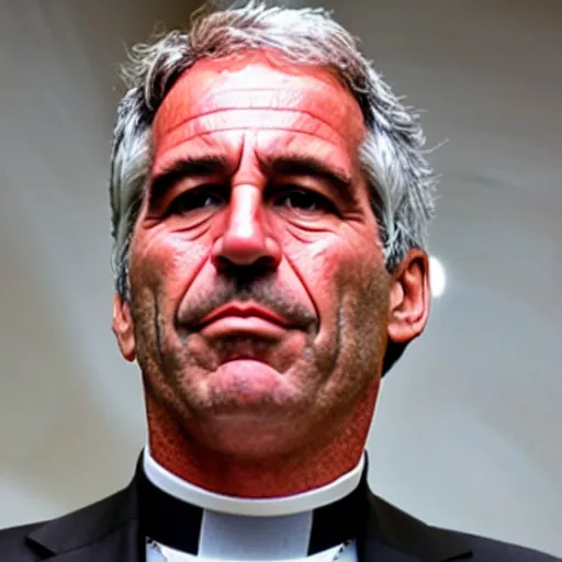 Image similar to jeffery epstein, dressed up as catholic priest, speaking to a congregation, 8 k, realistic.