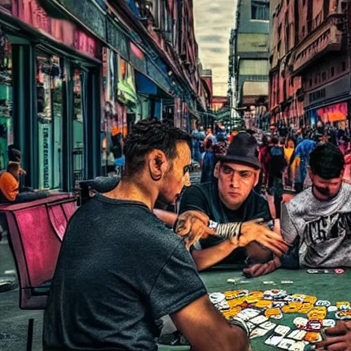 Prompt: with my homies playin street gambling, extremely human detailed, brutal human detailed!!!, hdr human detailed, 4 k human detailed!!!, smooth human detailed!!! photo hyper realistic, the best photograph of august, pinterest render, vogue render