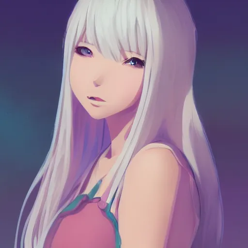 Prompt: gorgeous anime woman portrait, pastel hair, bodycon dress, clear clean face, face by ilya kushinov, Avetetsuya Studios, Alexandra Fomina artstation, by Makoto Shinkai, digital 2D, painterly style, cinematic matte Illustration, clean composition, character design, ufotable, VOFAN