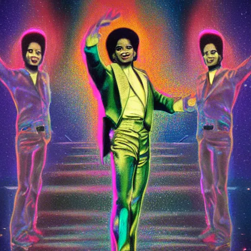 Image similar to holographic triptych depicting the emancipation of michael jackson