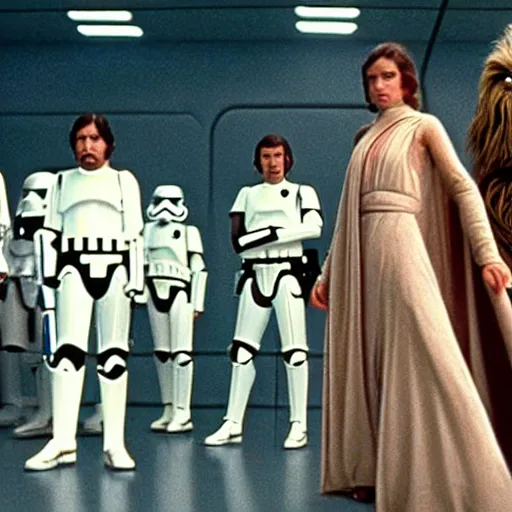 Prompt: A still from Star Wars (1977) directed by Wes Anderson