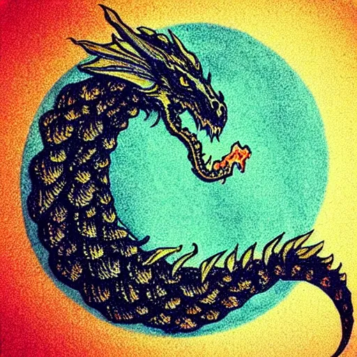 Prompt: “fire breathing dragon, Pointillism style”