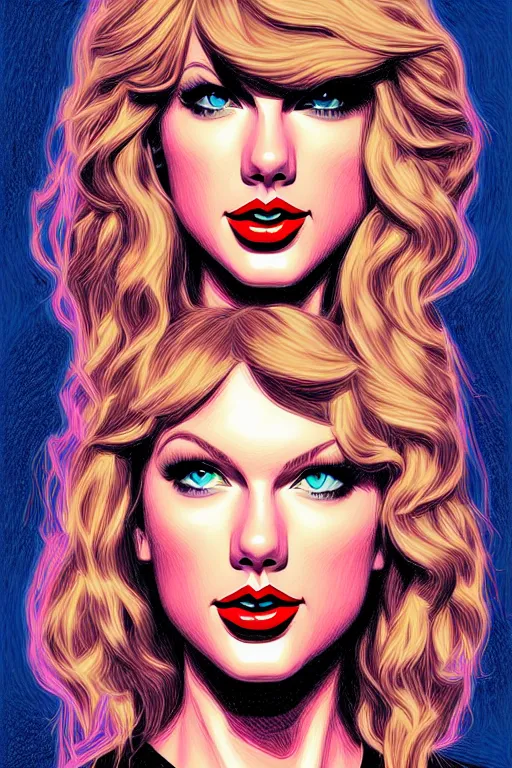 Prompt: a portrait of taylor swift, drawn by robbie trevino and dan mumford, poster, digital art, comic art, concept art,, single head, no double head,