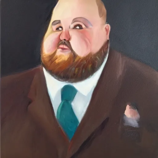 Prompt: oil painting of a very obese man with a long beard with an elegant suit