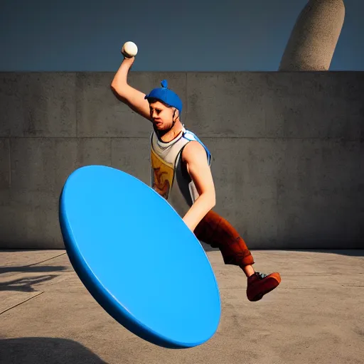 Image similar to Bluey catching a frisbee, unreal 5, DAZ, hyperrealistic, octane render, cosplay, RPG portrait, dynamic lighting