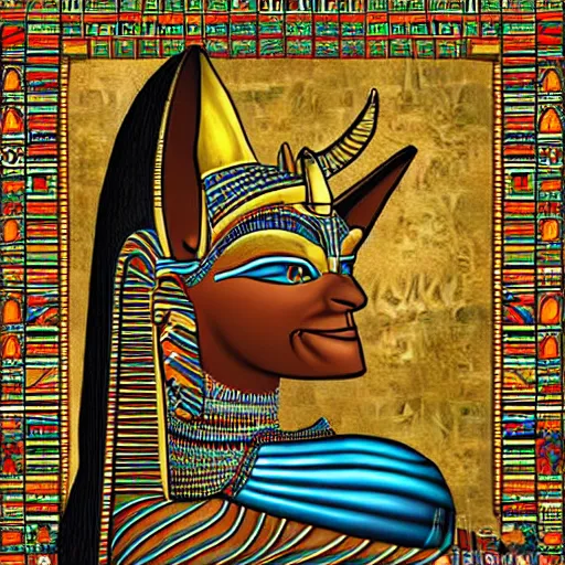 Prompt: anubis, egyptian art, lying in bed, with eyes closed, sparkles all around, fantasy digital art, wow, stunning, hight quality