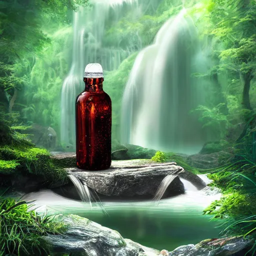 Prompt: a waterfall in a bottle, digital art trending on artstation