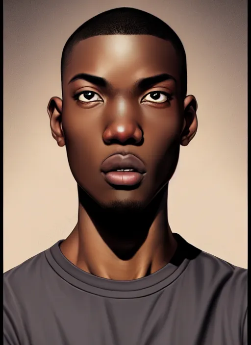 Prompt: handsome hip hop young black man, no hands, model pose, sad, anime style, scenery wallpaper aesthetic, pastel colors, symmetrical face, cinematic, dramatic, super detailed and intricate, hyper realistic, 4 k render, by artgerm, by kyoung hwan kim, by ralph mcquarrie, by yoshiyuki tomino