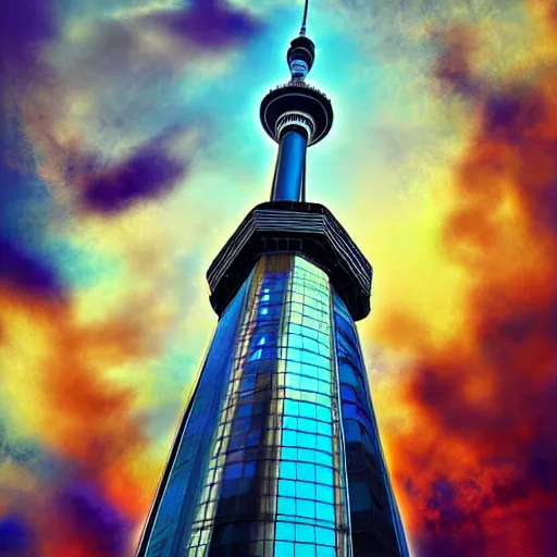 Image similar to auckland sky tower, fantasy, digital art, evil