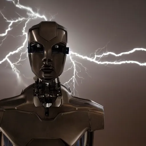 Image similar to movie scene of a man with a robot head, movie still, cinematic composition, cinematic lightning,