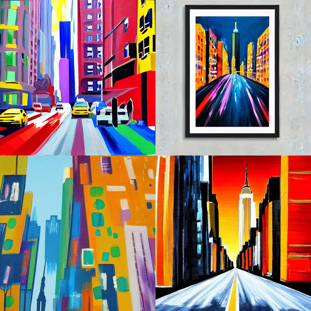 Prompt: new york city streets abstract painting flat