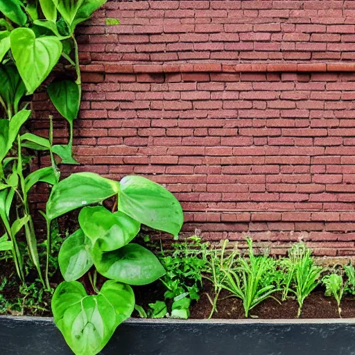 Image similar to a brick wall with plants growing out of it