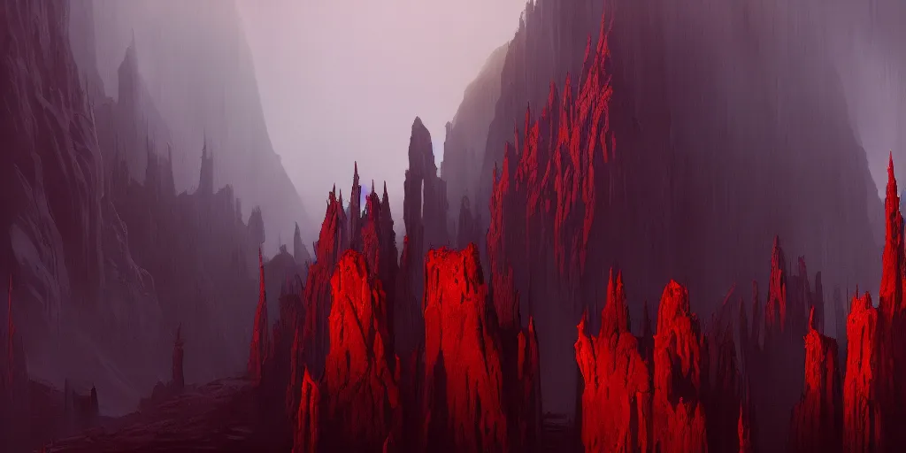 Image similar to dramatic render of a cathedral, gothic architecture, carved of red rock, tall spires, top of a canyon, vultures, concept art by studio ghibli and eddie mendoza, atmospheric, moody, dark, cinematic, volumetric lighting, 8K