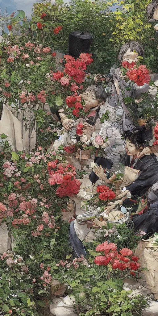 Image similar to oil painting scene from blooming gardeners by kim jung gi