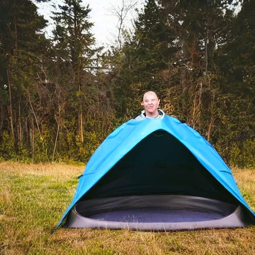 Prompt: a perfect photograph of a man converted into a tent