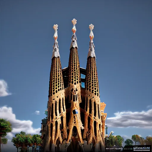 Prompt: finished version of sagrada familia by Gaudí, 4k, unreal engine, light particles, artstation