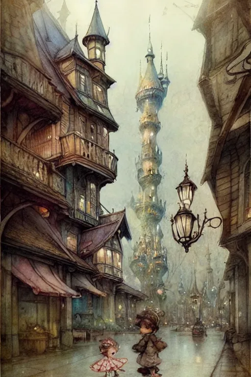 Image similar to (((((1950s fairy tale city . muted colors.))))) by Jean-Baptiste Monge !!!!!!!!!!!!!!!!!!!!!!!!!!!