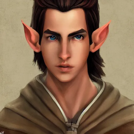 Image similar to A portrait of a adolescent male half-elf wizard who is tall and slim, college, learning, robes, staff, focus on face, sharp focus, highly detailed, photograph, cinematic, dynamic lighting, trending on artstation.
