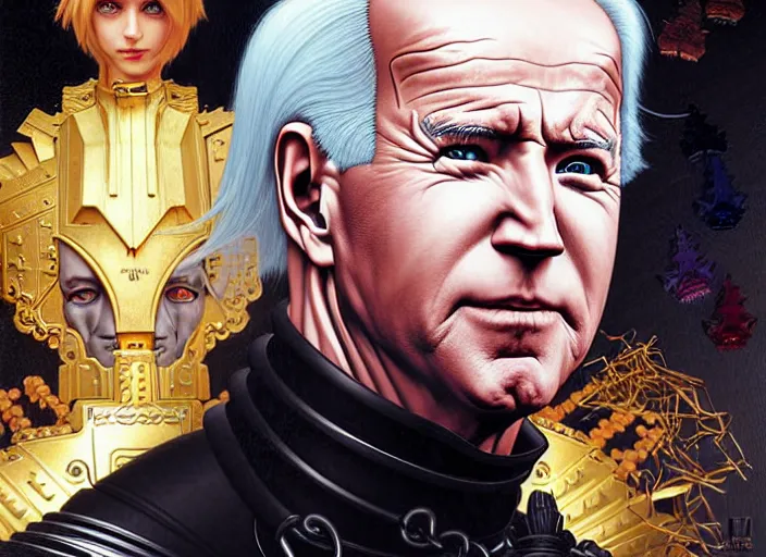 Image similar to portrait of joe biden goth cyborg with white hair in warhammer armor, art by kuvshinov ilya and wayne barlowe and gustav klimt and artgerm and wlop and william - adolphe bouguereau